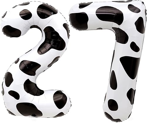 Miniatura 1 de Globos azules gigantes del número 27 de 40 pulgadas, color negro y blanco con el número 27 para decoraciones de cumpleaños de 27 para mujeres,