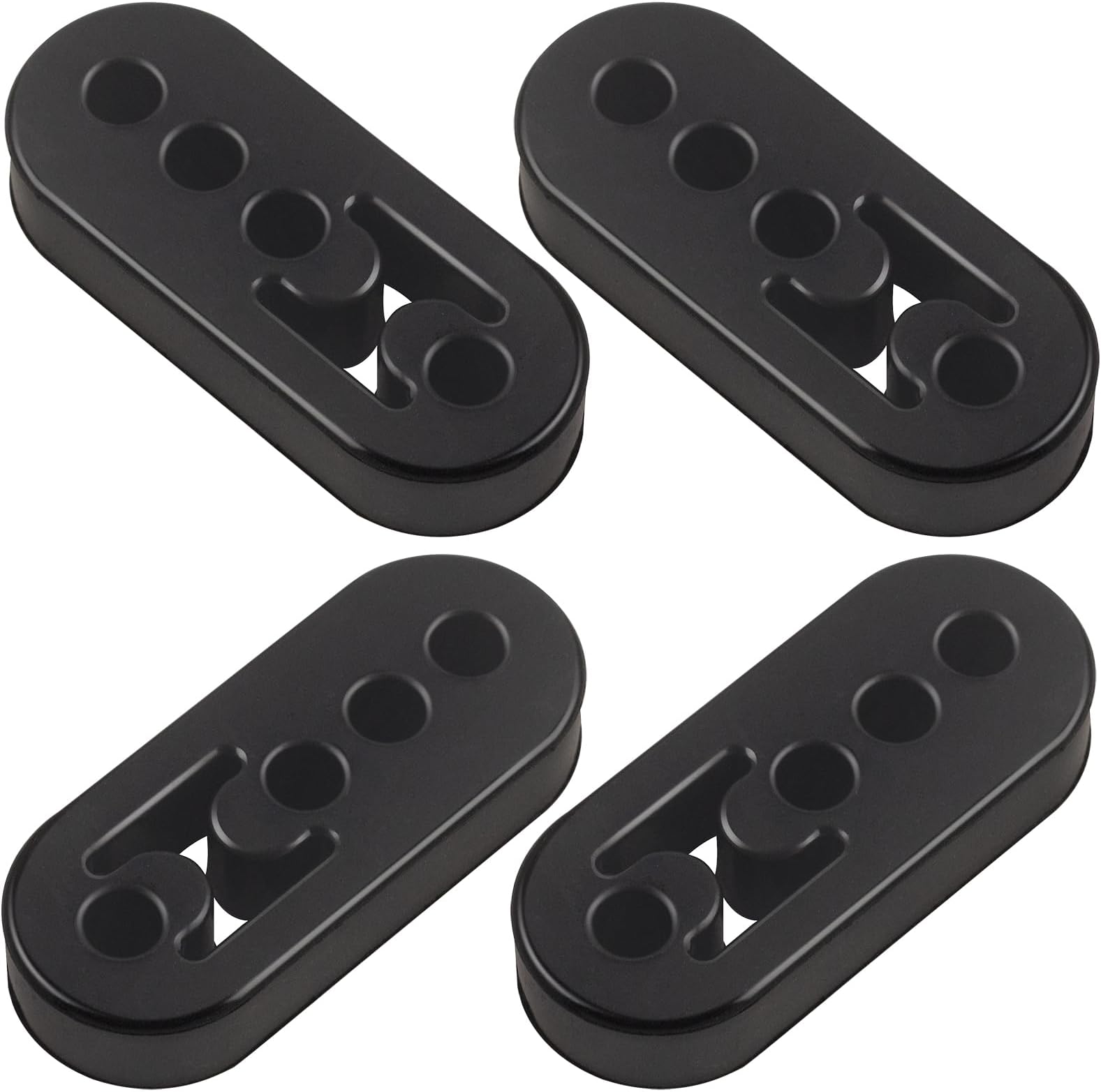 Rubber Exhaust Hanger 4 Pack, 4 Holes Adjustable Muffler Hanger, Universal Muffler Exhaust System, Insulator Bushing Mount, Weather-Proof High Density Tail Pipe Hanger