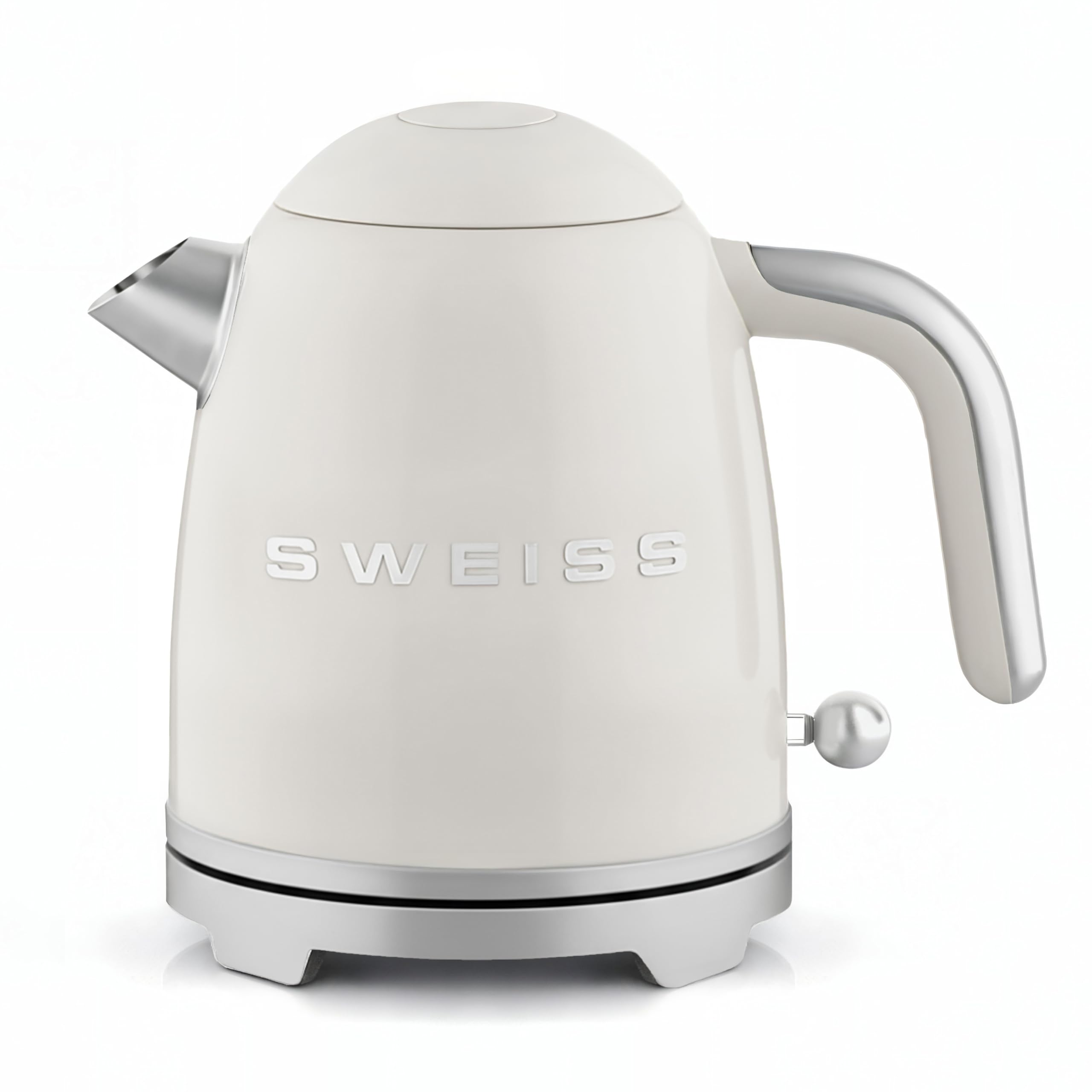 SWEISS - Hervidor eléctrico vintage KTS8, 1 L, acero inoxidable, compacto, 1200 W, practico, ebullición rápida, nivel de agua visible y graduado, apagado automático, base giratoria 360°, beige