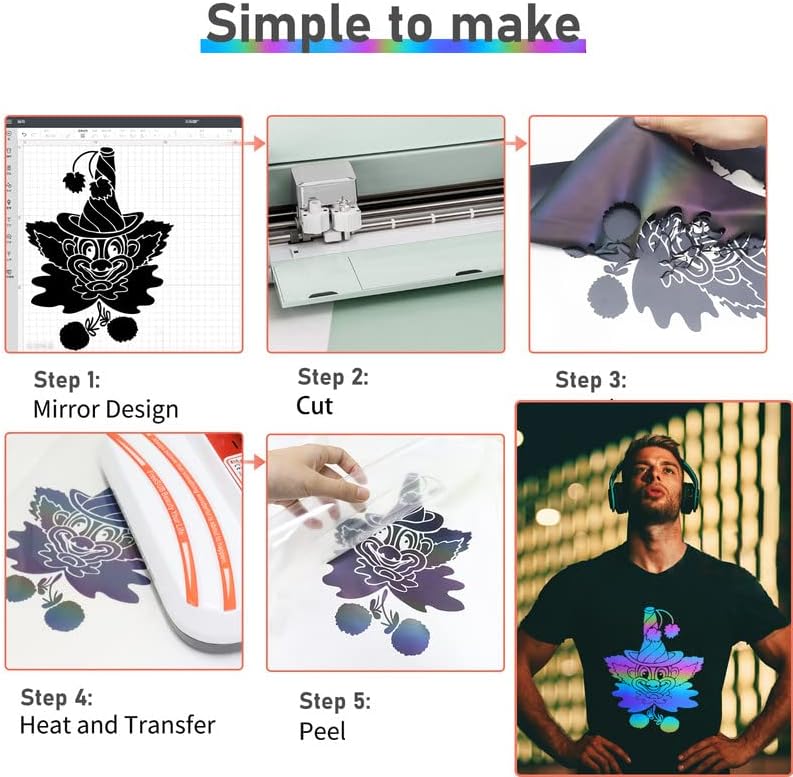 Miniatura 5 de Bonnyhtv Vinilo de transferencia de calor de metal HTV  12 x 10 pulgadas vinilo HTV texturizado con destello camaleón para camisas, vinilo de hierro