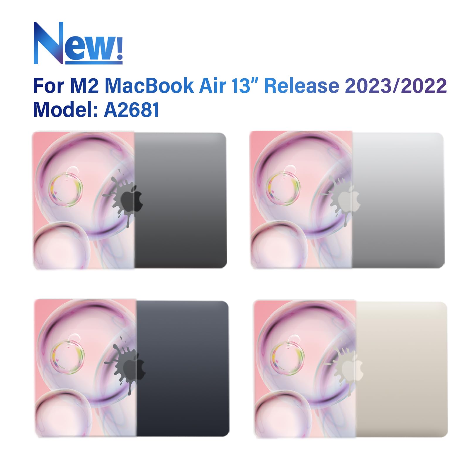 IBENZER Compatible con MacBook Air de 13 pulgadas 2025, 2024, 2023, 2022, M4, A3240, M3, A3113, M2, A2681, funda rígida y cubierta de teclado, película de pantalla y tipo C para Mac Air 13.6, burbuja
