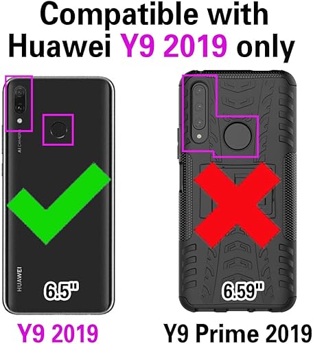 Miniatura 2 de Asuwish Compatible con Huawei Y9 2019 funda y protector de pantalla de vidrio templado, soporte magnético delgado, soporte resistente para anillo
