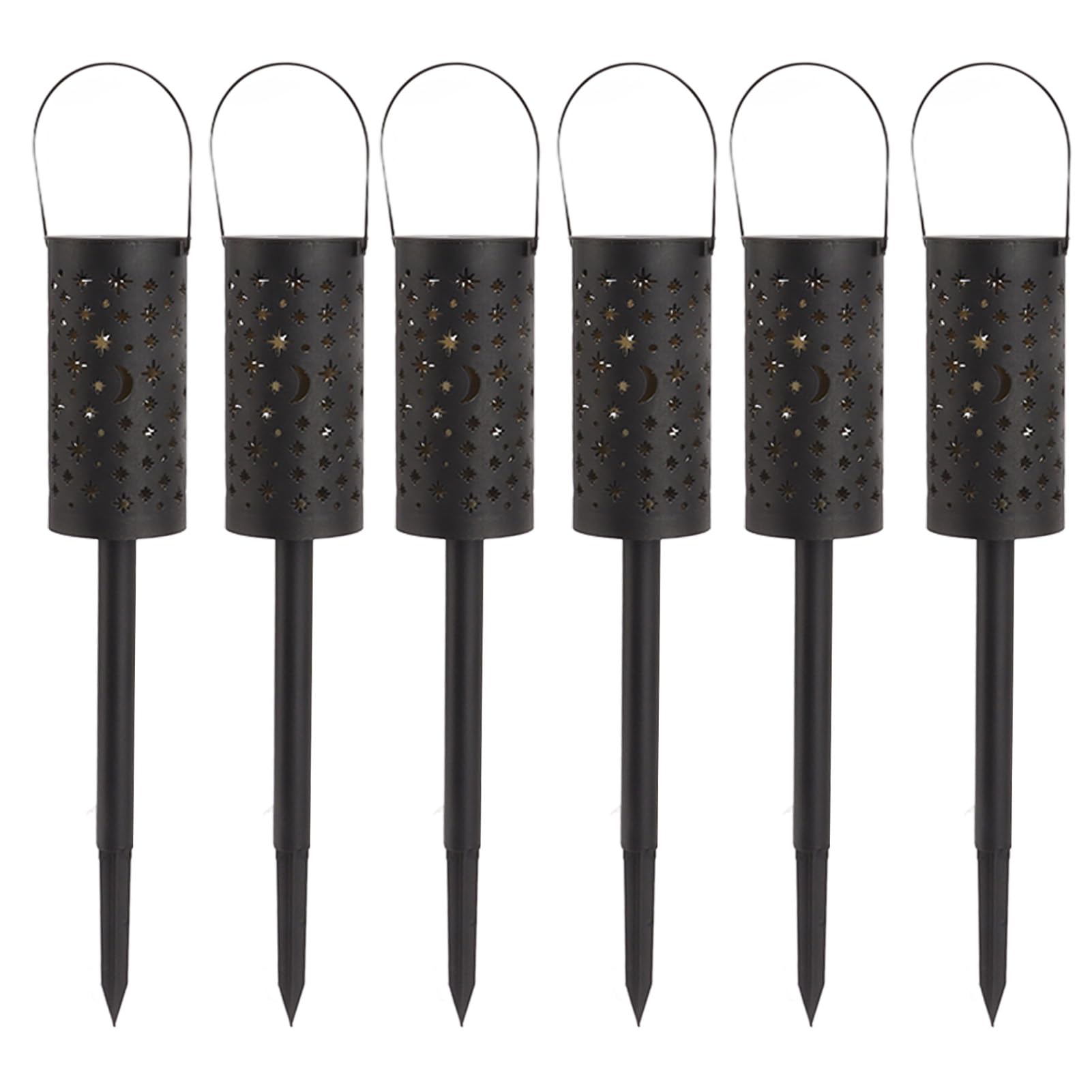 6pcs Solar Pathway Lights Moon Star Hollow Out Solar Garden Lights Wasserdichte Landschaftslichter mit Gartenpfahl Outdoor-Rasen-Patio-Gehweg