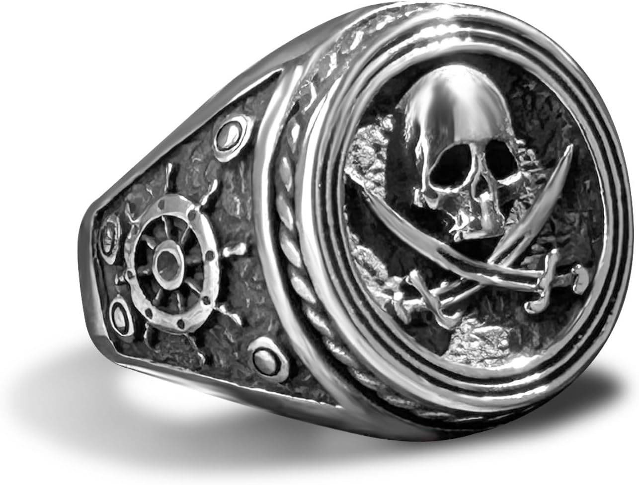 Mens Pirate Captain Skull Knife Ring for Men Gothic Punk Halloween Biker Stainless Steel Vintage Jewelry
