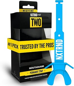 Nxtrnd Two Football Mouth Guard, Permanent Strap, Fits Adult & Youth Neon Blue