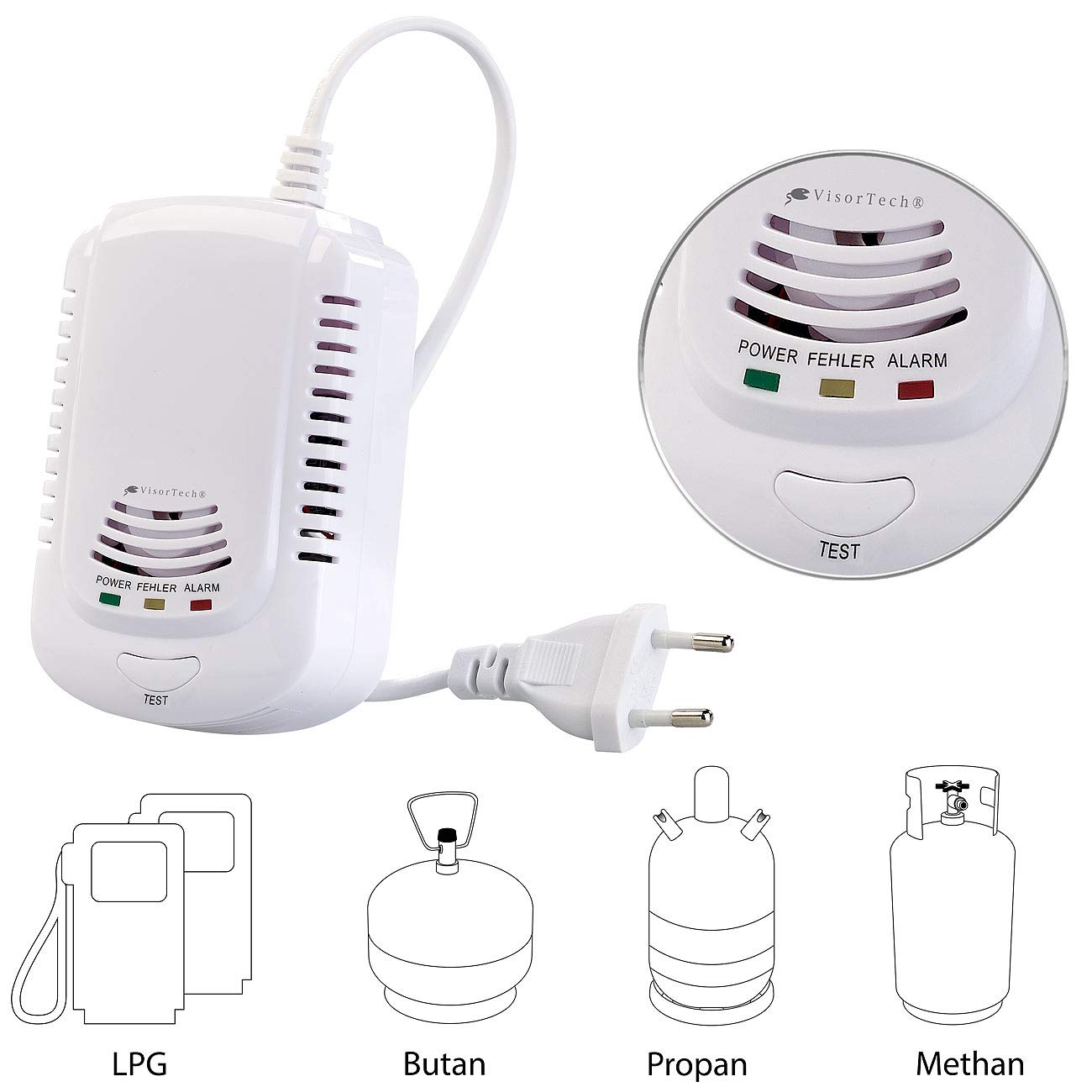 VisorTech Gas Detektoren: 4er-Set Multi-Gasmelder für haushaltsübliche Gase, mit 3 LEDs, 85 dB (Gaswarnanlage, Gaswarner)