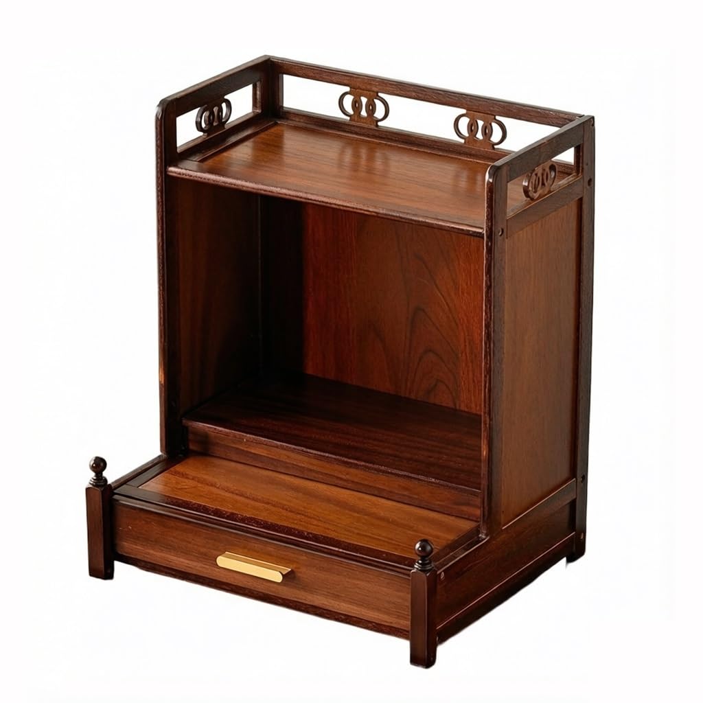 ZENY896V Mandir Altar Shelf Solid Wood Oriental Display Cabinet with Drawer shrine altar