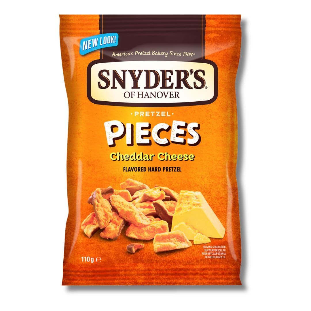 Snyder's of Hanover Cheddar Cheese Pretzel Pieces, 10x 110 g – Knuspriger Käse-Snack mit kräftigem Cheddar-Geschmack