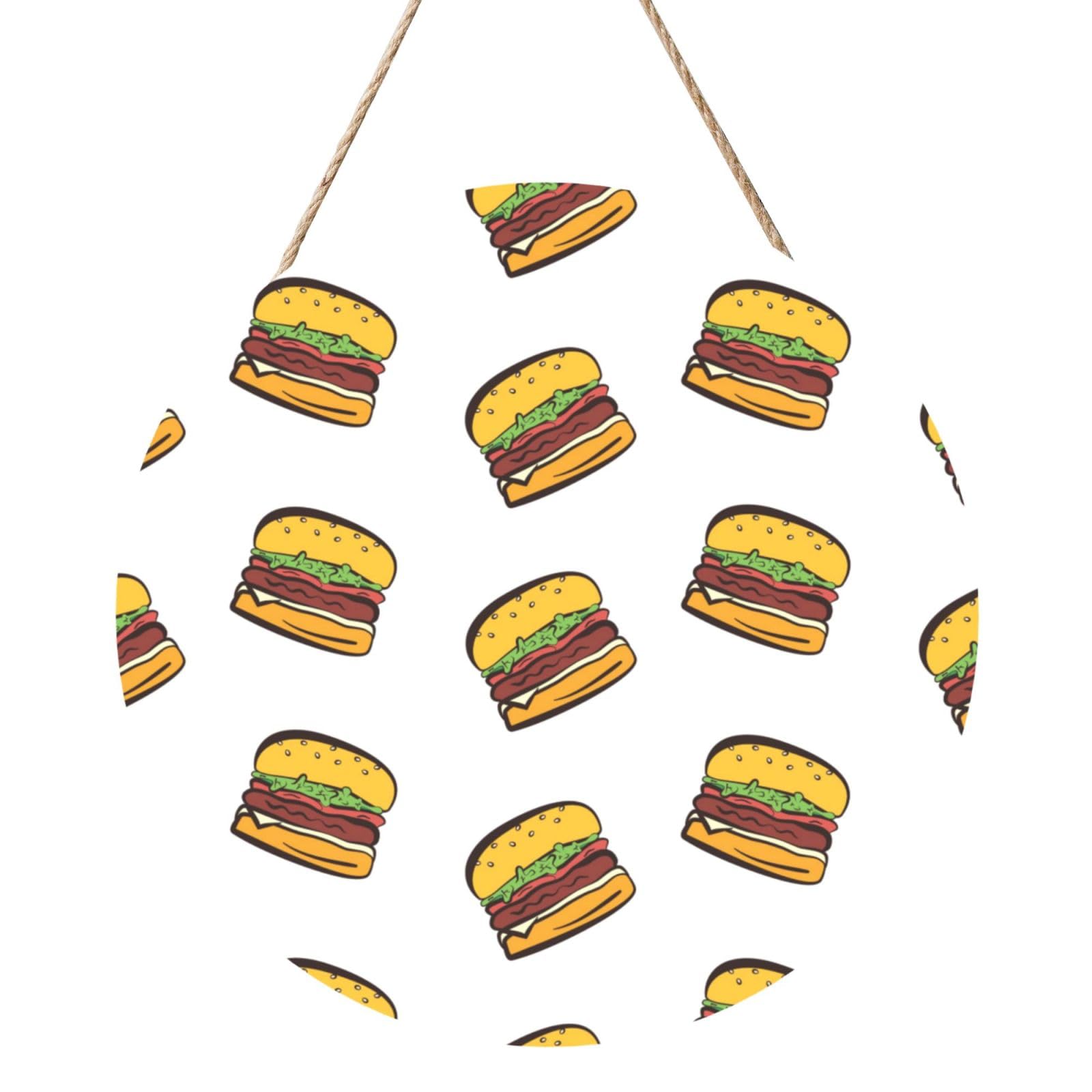 InOmak Hamburger Cartoon Cute, Round Wood Panel Painting 12 in, Wall Hanging Painting For Home