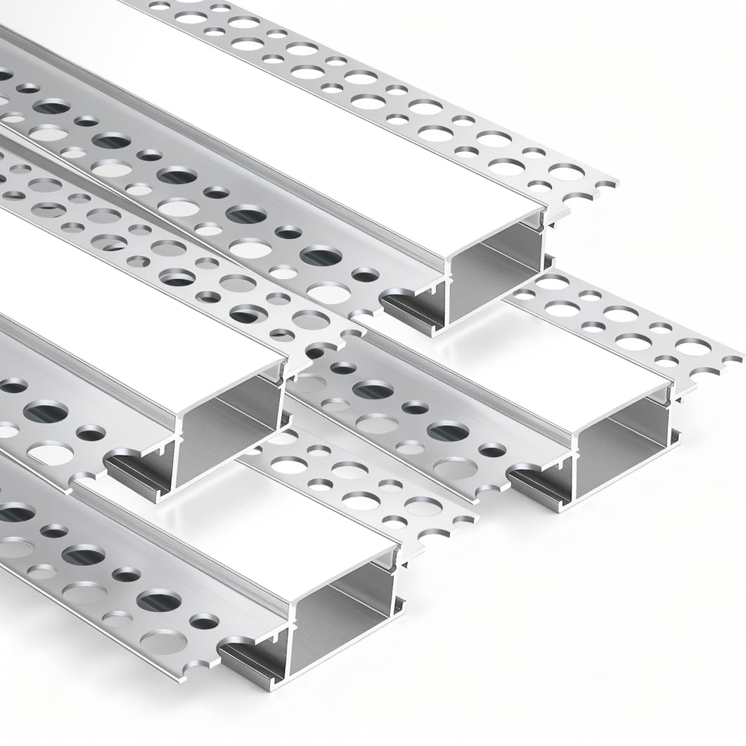 LEDLightsWorld Putz Aluminium LED Profil für 20mm LED Streifen, 4er Set 3,3 ft/1 m mit Milchiger Abdeckung, Trimless Putzkanal Trockenbauprofi für Decke und Wand