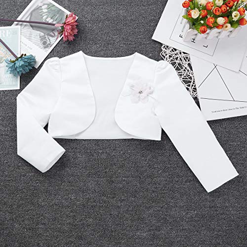 Moily Baby Girls Flower Beaded Bolero Shrug Long Sleeve Jacket Sweater Party Dress Coat Cover up White 5-63