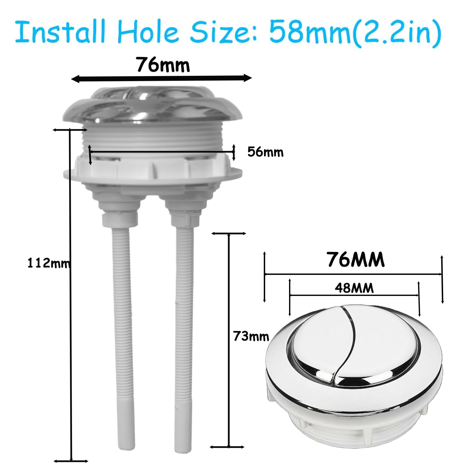 Bouton De Chasse D'eau à Double Pression Pour Réservoir De Toilettes - Bouton De Chasse D'eau De 58 Mm - Bouton De Chasse D'eau De Rechange Avec Filetage De Diamètre