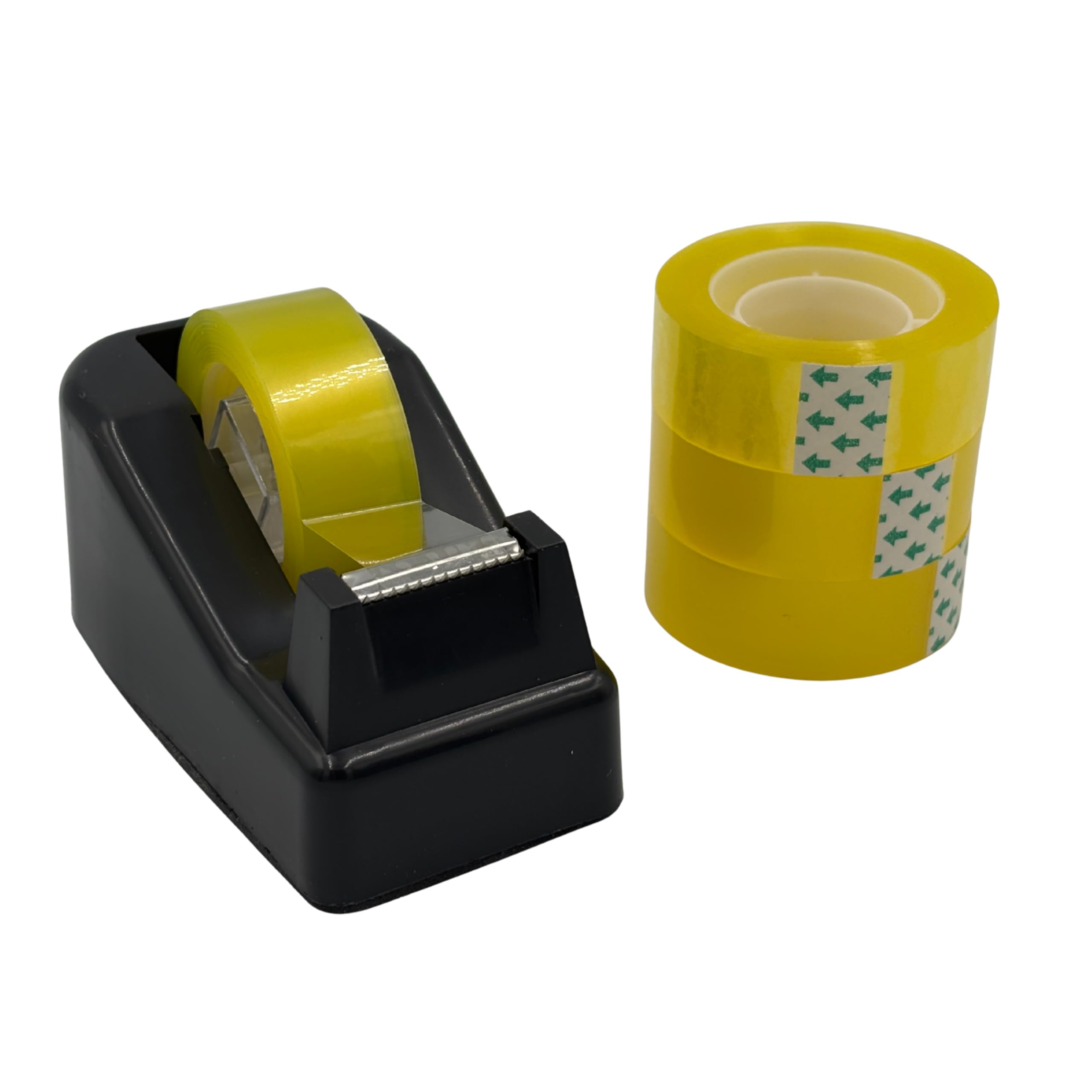 Tape Dispenser, Includes 4 Cellotape Rolls, 1" (25 mm) Core, Cellotape Dispenser, Black, Ideal for Home, Office