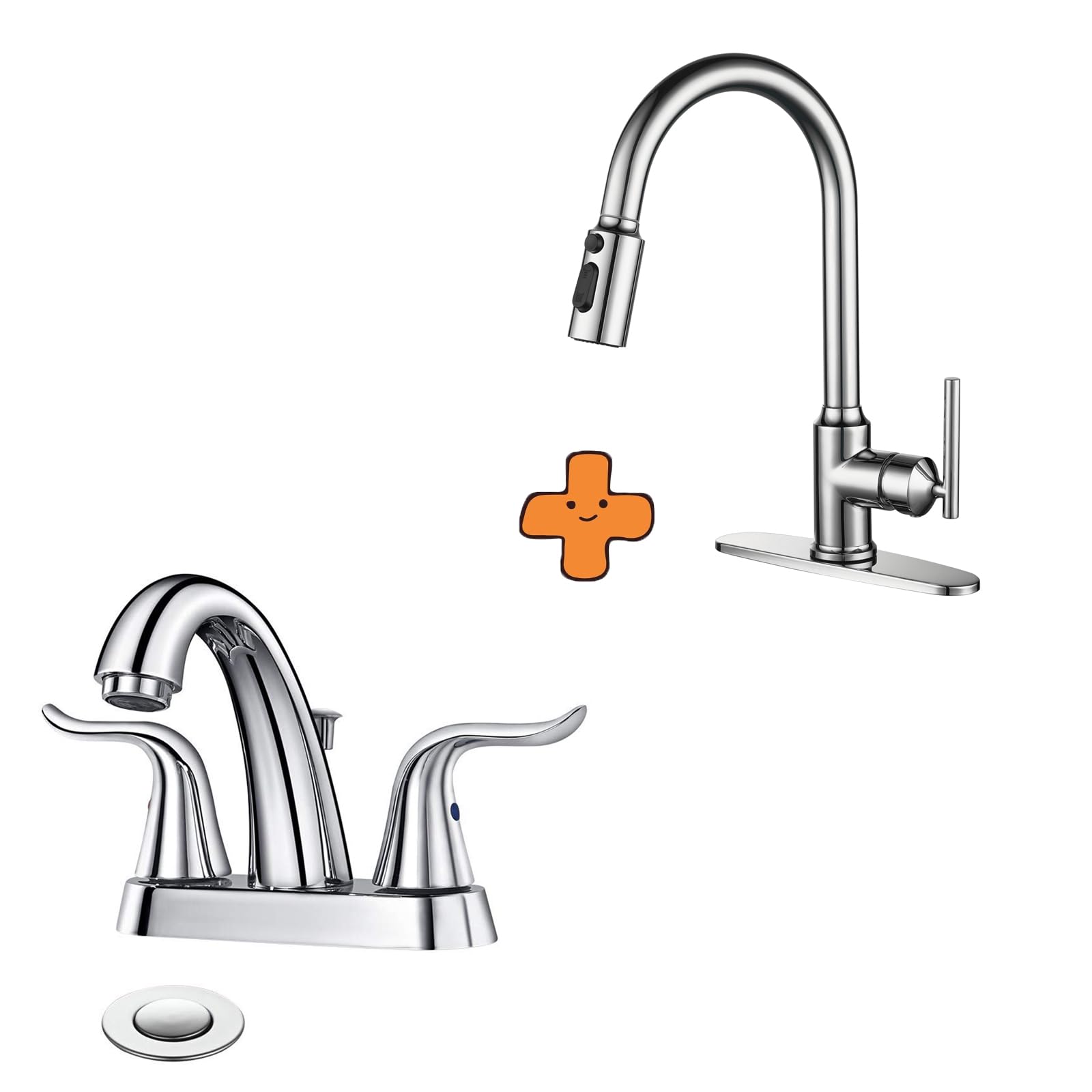 Jnfidosr Black Chrome 2 Handle 4 Inch Centerset Bathroom Sink Faucet And Kitchen Faucets With Pull Down Sprayer