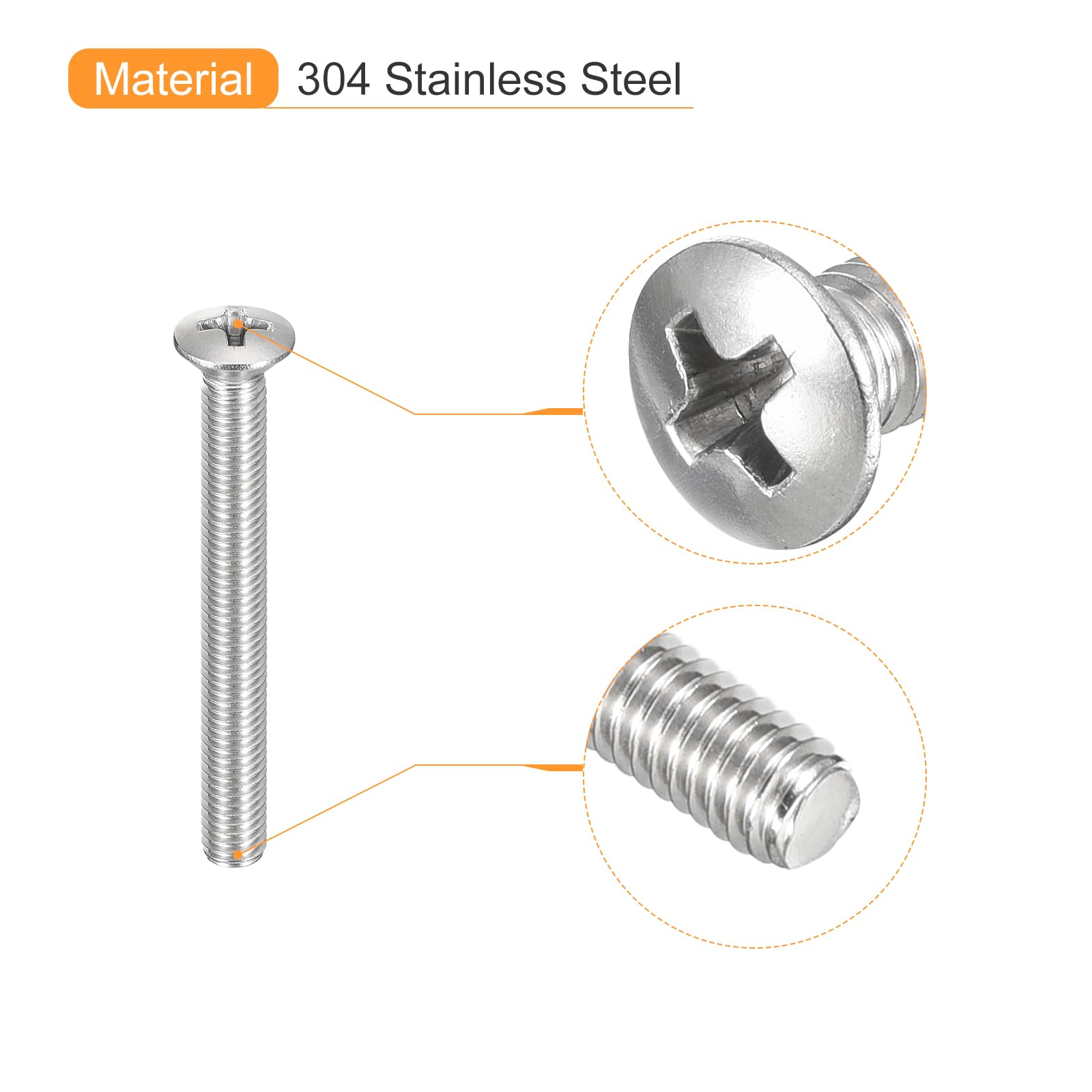 sourcing map Tornillos Phillips de cabeza ovalada M5 x 60 mm, 25 tornillos de cabeza avellanada ligeramente elevados de acero inoxidable 304