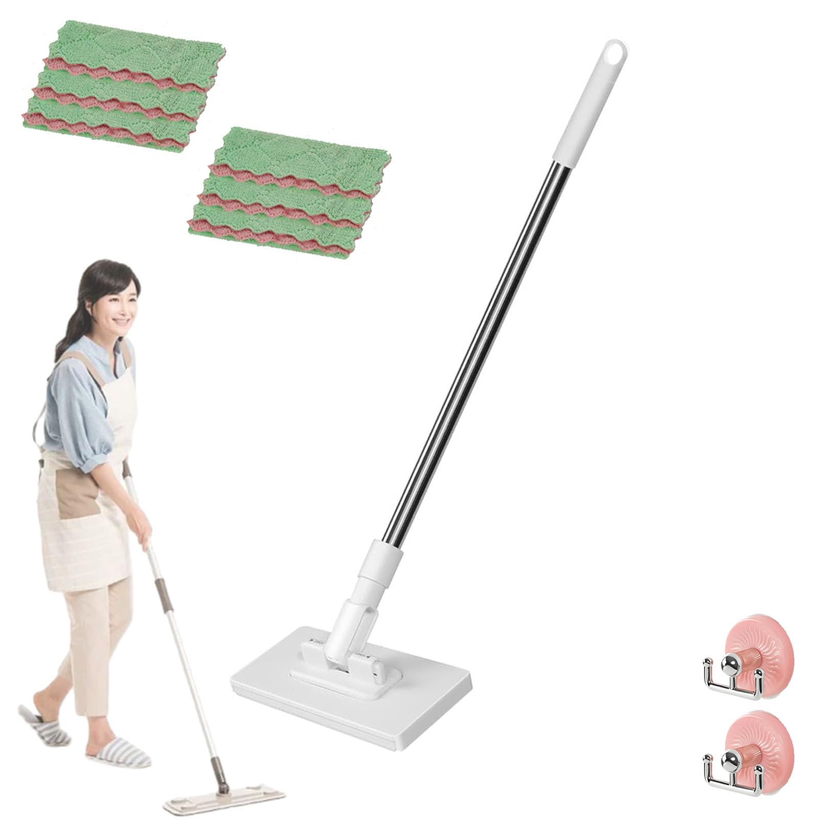 Automatic Cloth Changing Mini Mop, Lazy mops, Zero Touch Disposable Dust Mops with Reusable Cloths, Cloth Clip and No Wash mops, Gap Dust Cleaner for Wall Door Window (1 mop+6 Cloths)