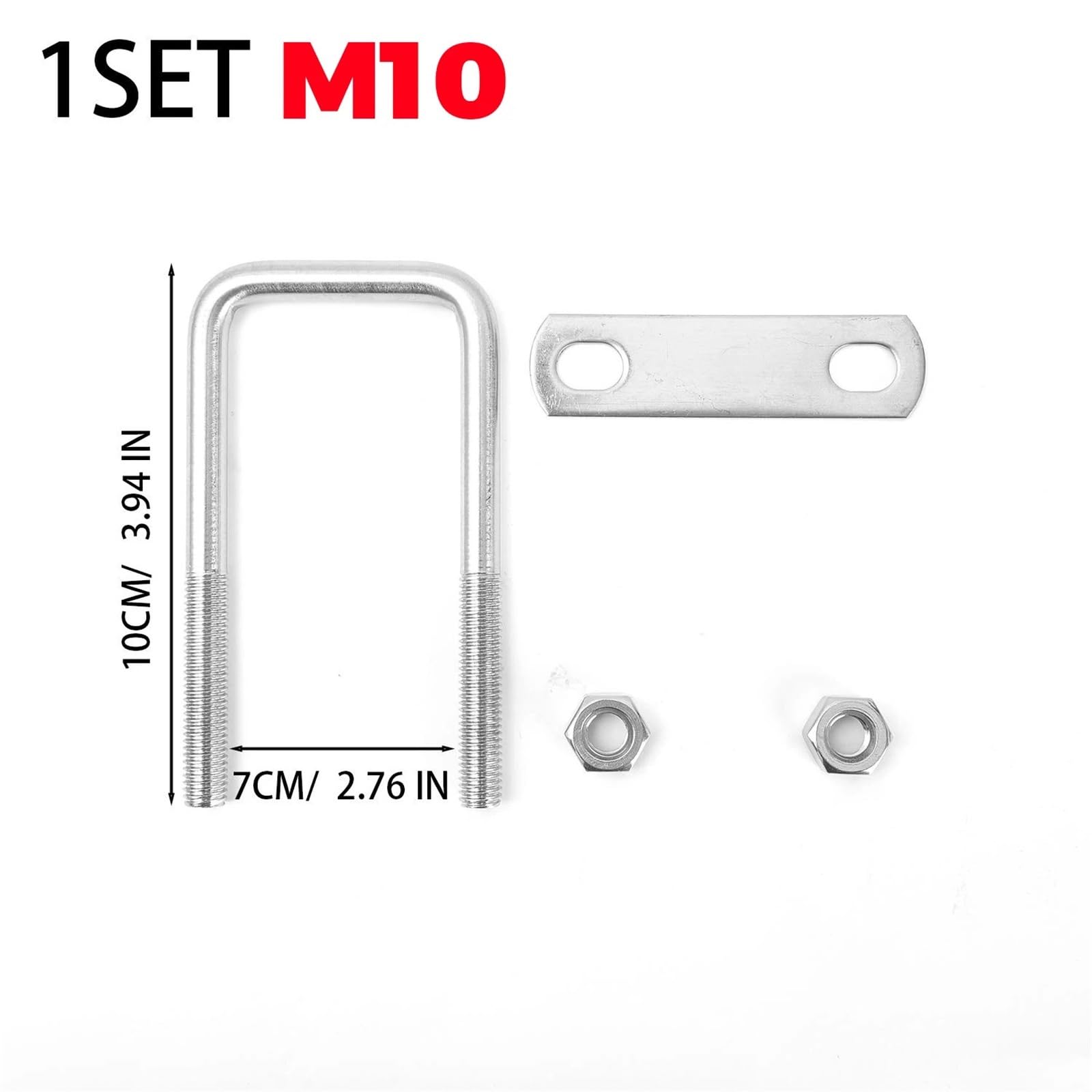 U Bügel Edelstahl-Vierkant-U-Bolzensatz, rechtwinklige Muttern, Plattenleitbleche, Zaungestell, Halterung, Hardware-Befestigungselemente(M10,5set)