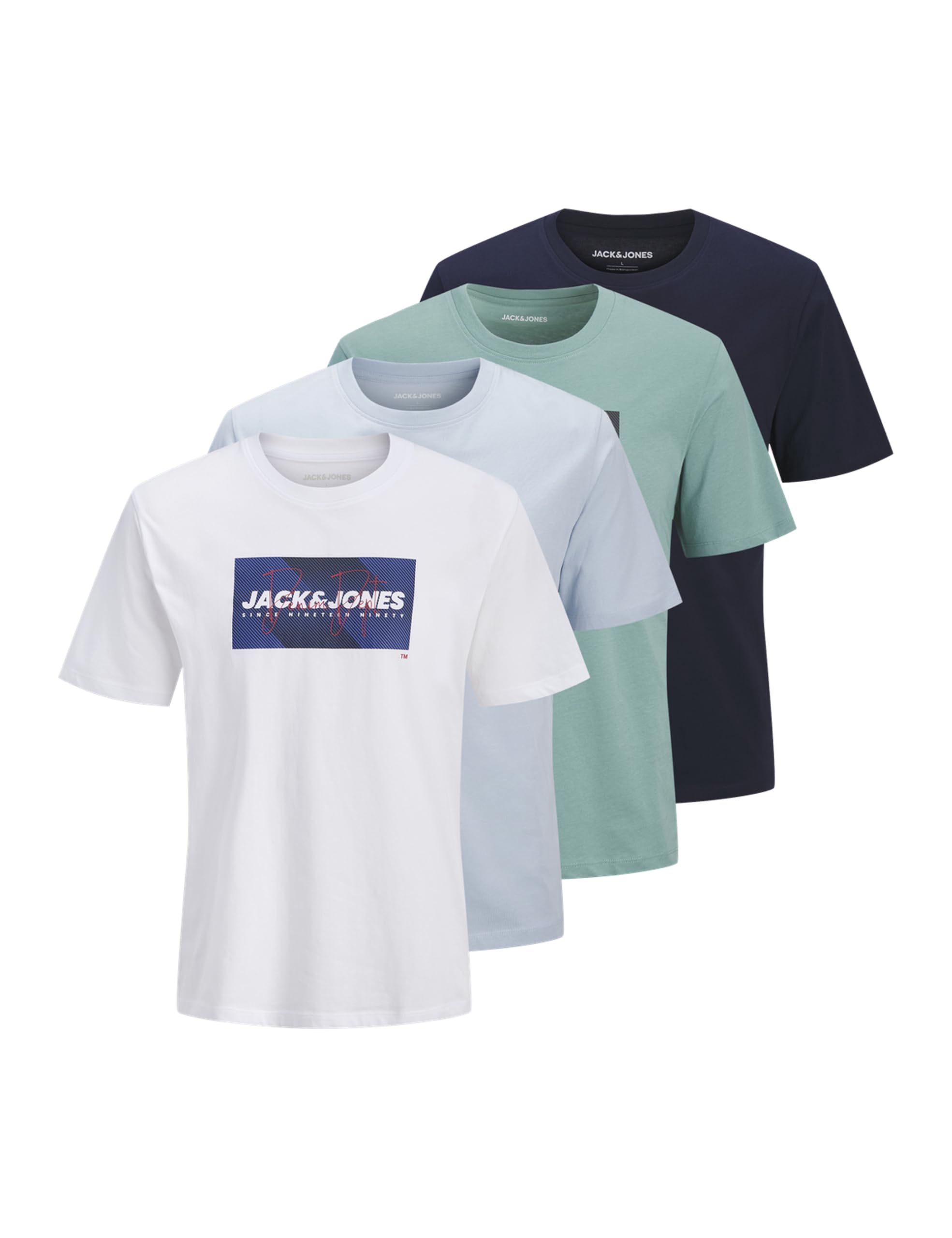 JACK & JONES Jjcole Print tee SS Crew Neck 4Pk MP (Pack de 4) para Hombre