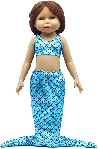 Miniatura 2 de Conjunto de disfraz de sirena de 18 pulgadas para muñeca estadounidense, traje de baño de cola de sirena brillante, ropa de princesa (azul)