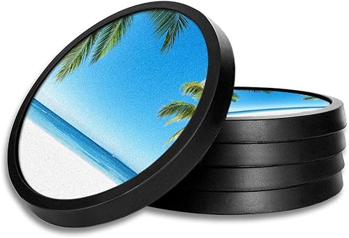 Posavasos de silicona antideslizantes para bebidas con almohadilla de fieltro absorbente impresa extraíble, juego de 4 unidades, playa de arena