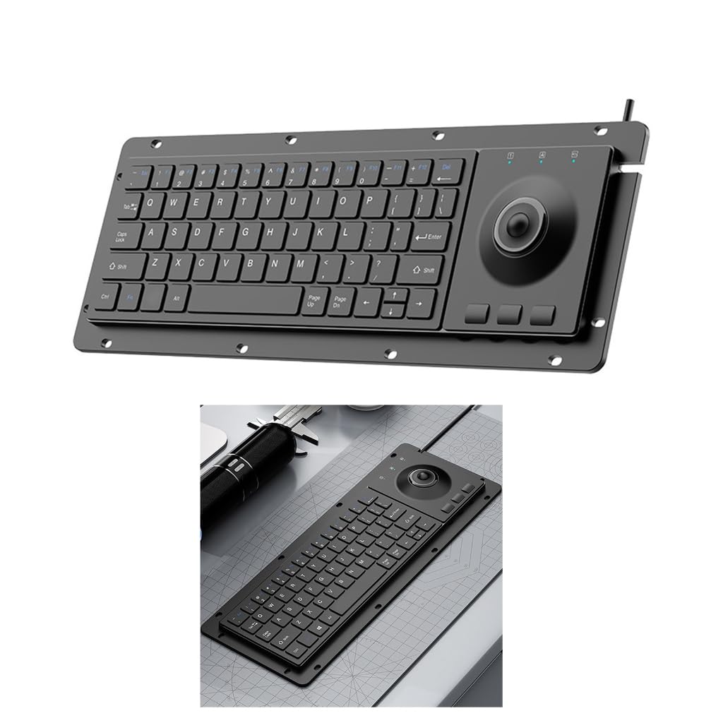 Teclado de 64 teclas con marco de metal con interruptores de tijera y bola de seguimiento para entornos de trabajo duros