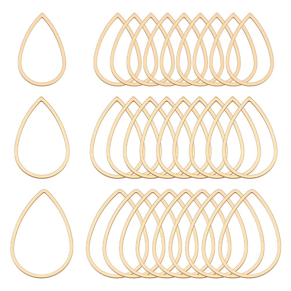 UNICRAFTALE 30 Pcs 3 Styles Stainless Steel Linking Rings 18K Gold Plated Teardrop Beading Hoop Link Earring Hoops for Jewelry Making Hollow Open Bezel Pendant Frame for Earrings Making Supplies