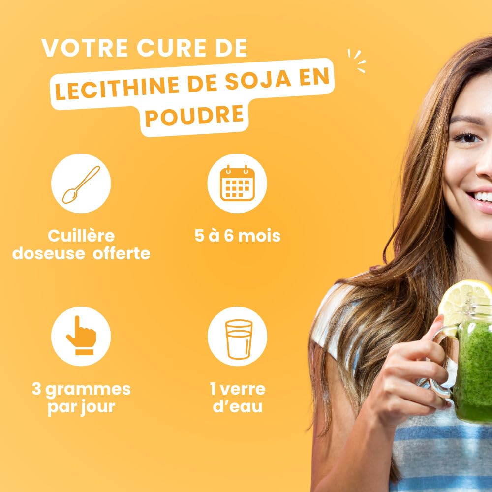 Lécithine de Soja en Poudre Vimee - Complément et Additif Alimentaire à Base de Phospholipides de Soja - Foie, Cerveau - 500 G - 500 Jours