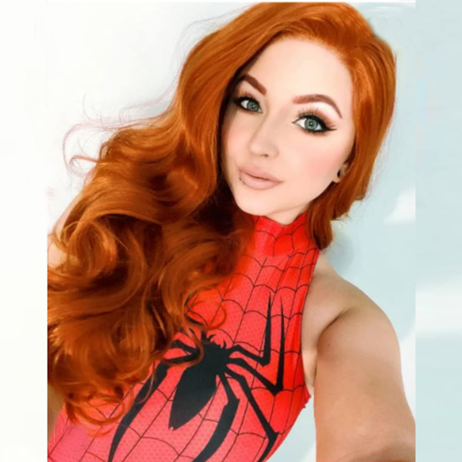 Ginger Wigs for Women Copper Red Lace Front Wigs Pre Plucked Hairline Orange Synthetic Glueless Lace WIg Heat Resistant Long Wavy Free Part Real Hair