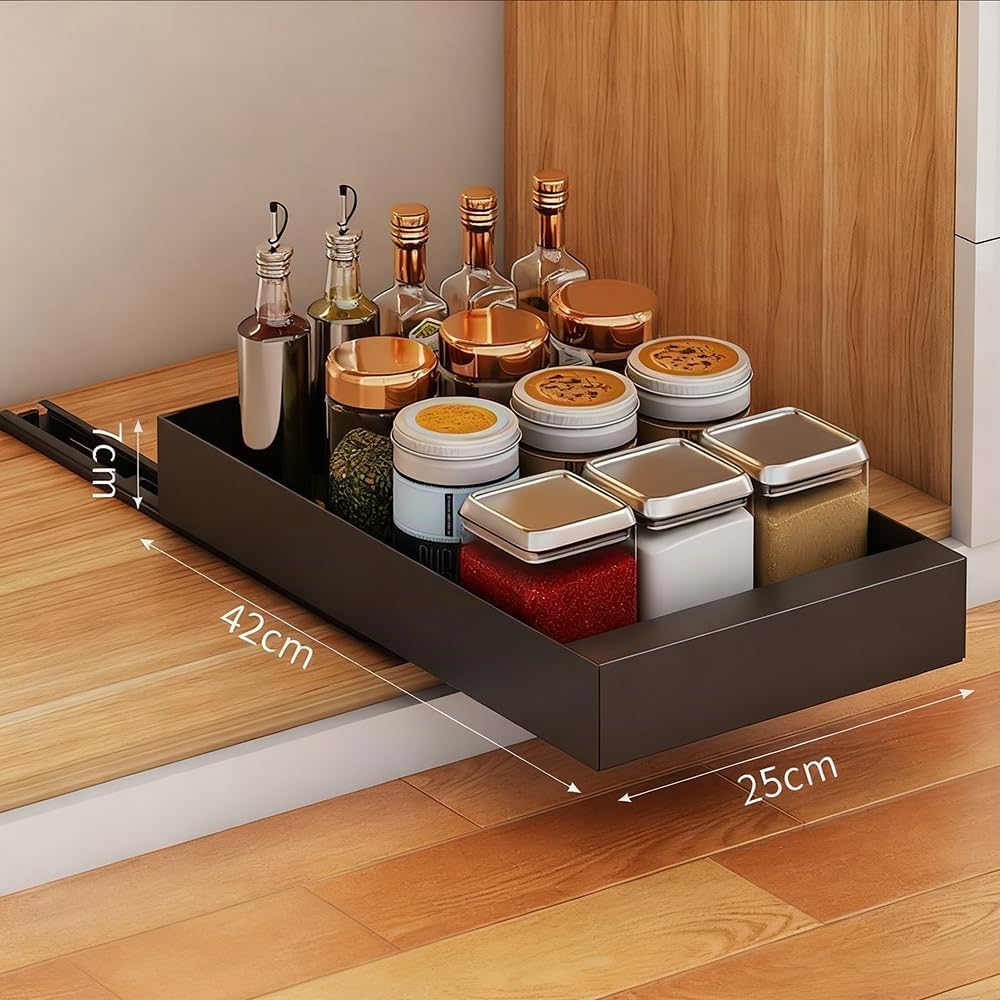 2PC Cassetti Estraibili Per Cucina,Cassetto Per Armadio In Acciaio Al Carbonio Robusto Di 42 Cm x 25 Cm x 7 Cm,Scorrevole,Con Adesivo Nano o Viti (a Scelta),Pezzi Adatto Per Cucina, Bagno e Soggiorno