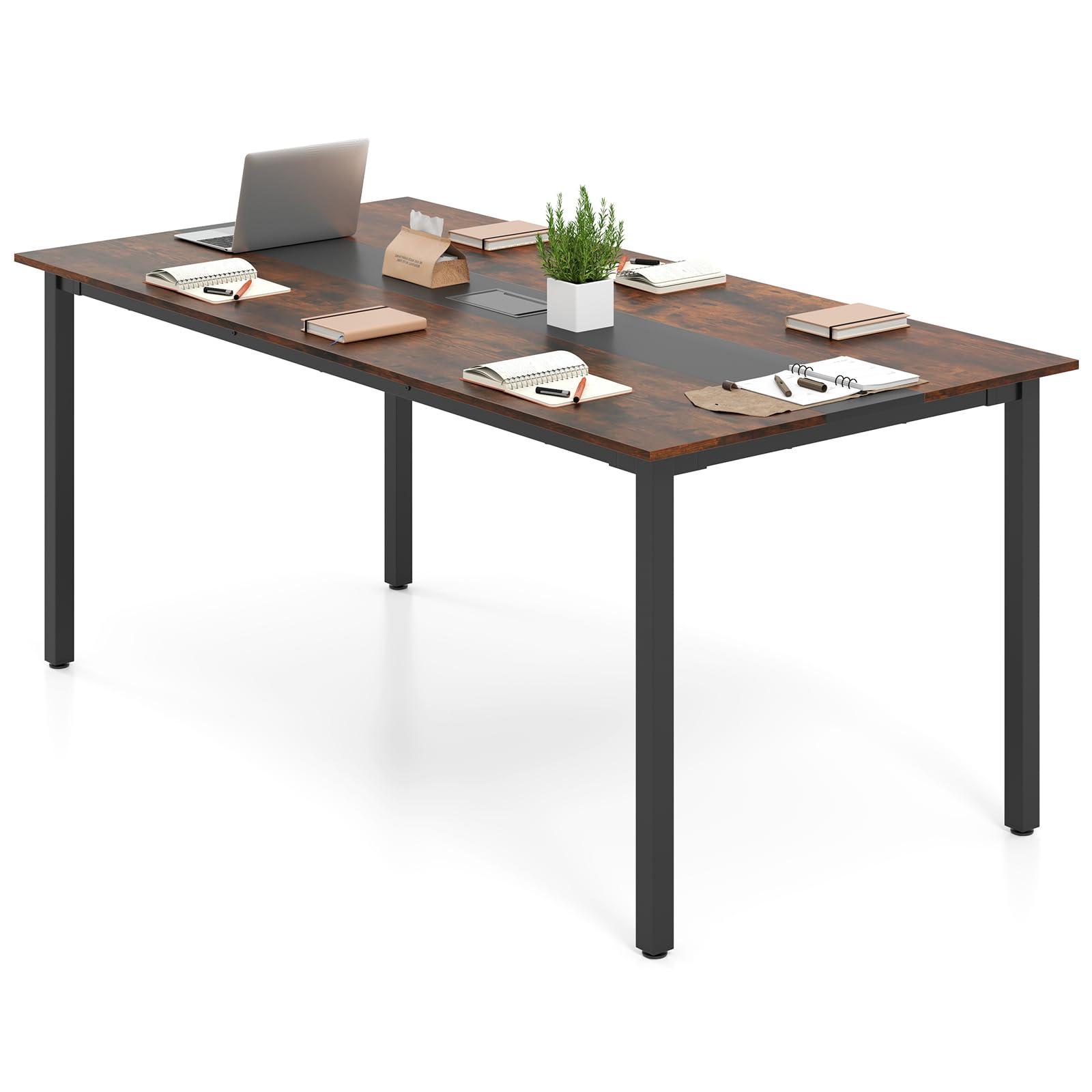 LIFEZEAL Table de Conférence Rectangulaire 180x90x75,5 cm, Table de Réunion 8-10 Personnes, Bureau de Séminaire avec Trou de Câble, Plateau en Bois et Cadre en Métal, Style Industriel