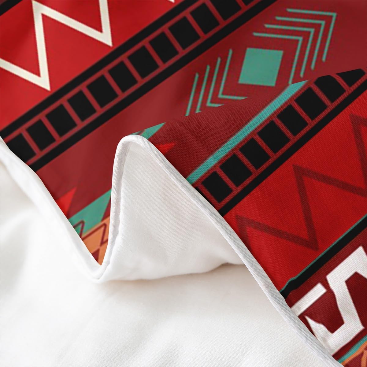 jejeloiu Boho Bedding Set Twin Size Kids Southwestern Native Aztec Comforter Cover for Boys Girls Teens Southwest Native American Design 100% Cotton Duvet Cover Dark Red,No Comforter