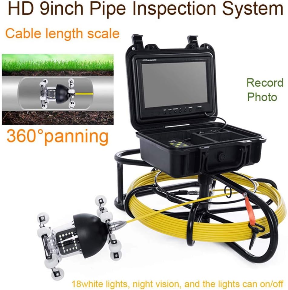 パイプ検査ビデオカメラ、9インチ360度回転パイプ内視鏡産業パイプ