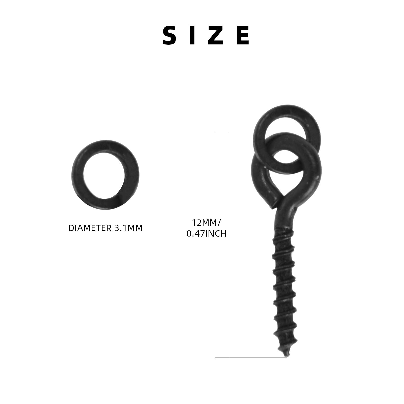 SF Bait Screw With Round Link Loop Swivels for Carp Fishing Terminal Rig Tackle 50Pcs, Matt black-Round Link Loop - Image 2