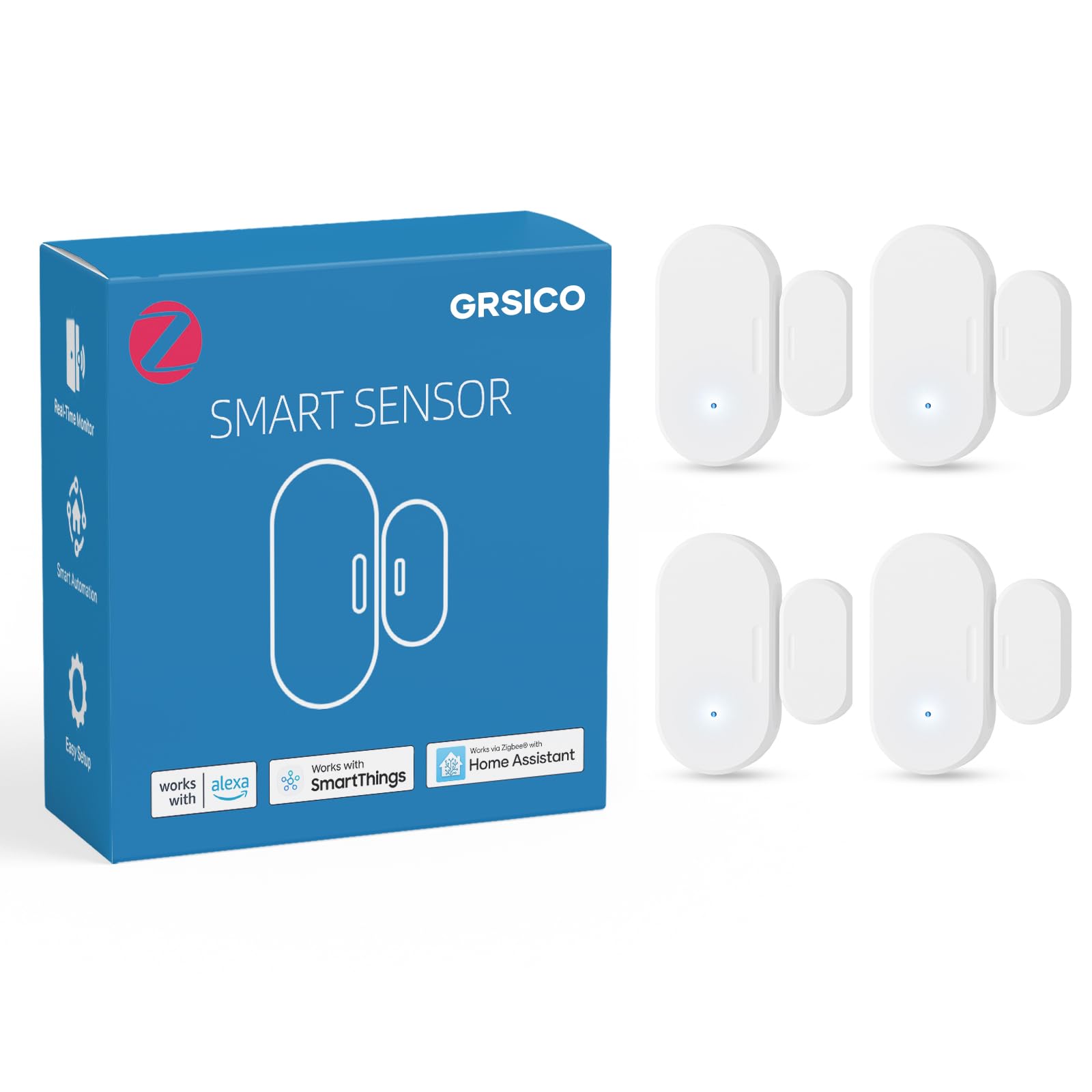 Wireless Home Automation Sensor, Compatible with SmartThings, Alexa, Home Assistant with Build-in Zigbee Hub, Hub Required Zigbee Door Sensor 4 Pack, Smart Contact Sensor for Door Window Security
