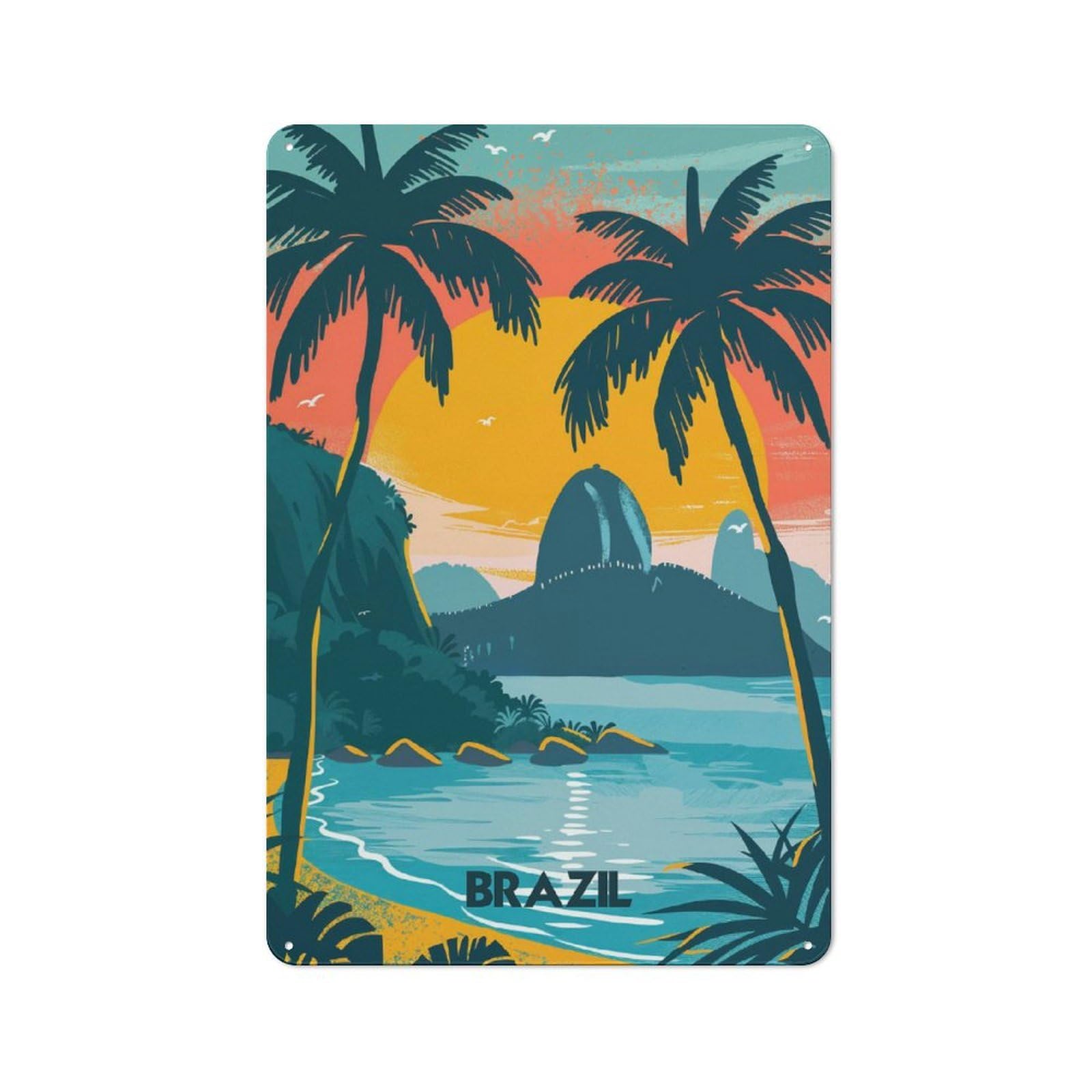 Nostalgic Brazilian Paradise Metal Wall Plaque 30x20cm, Retro Room Decor for Kitchen, Hallway, Bar Or Small Cafe