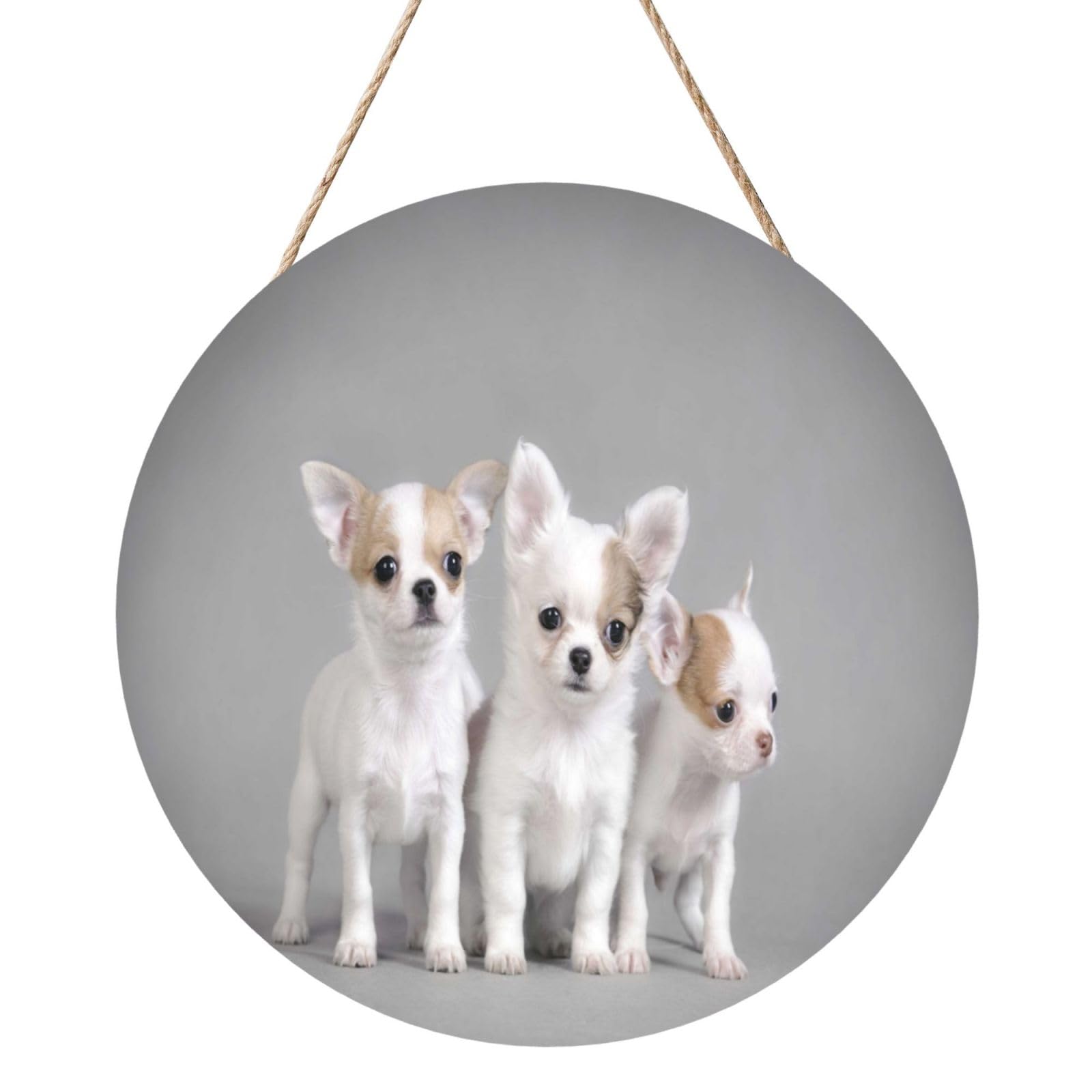 InOmak Chihuahua Puppies, Round Wood Panel Painting 12 in, Wall Hanging Painting For Home