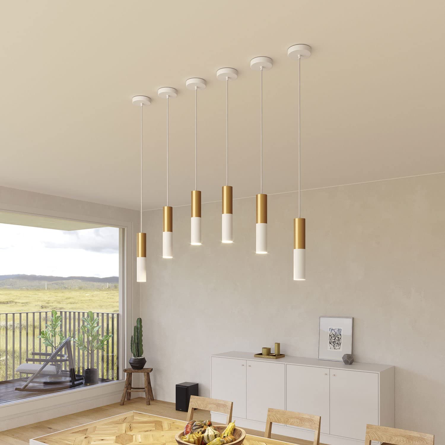 creative cables Lampada a Sospensione Made in Italy Completa di Cavo Tessile e Doppio Paralume Tub-E14 - con Lampadina, Bianco Opaco - Bronzo Satinato