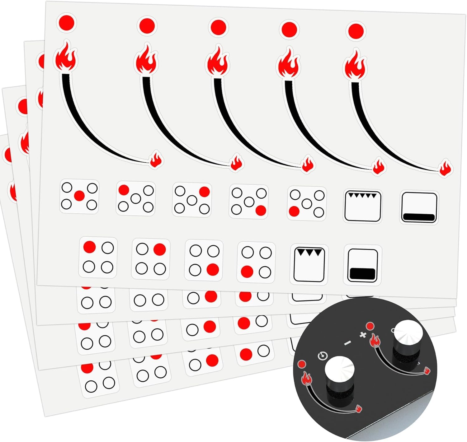 Flame Indicators Ring Stove Labels Flame Indicating Stickers - Oven Replacement Adhesive knob Symbols for Bumper Cooktop Hob Cooker Top Markings 2 Pack