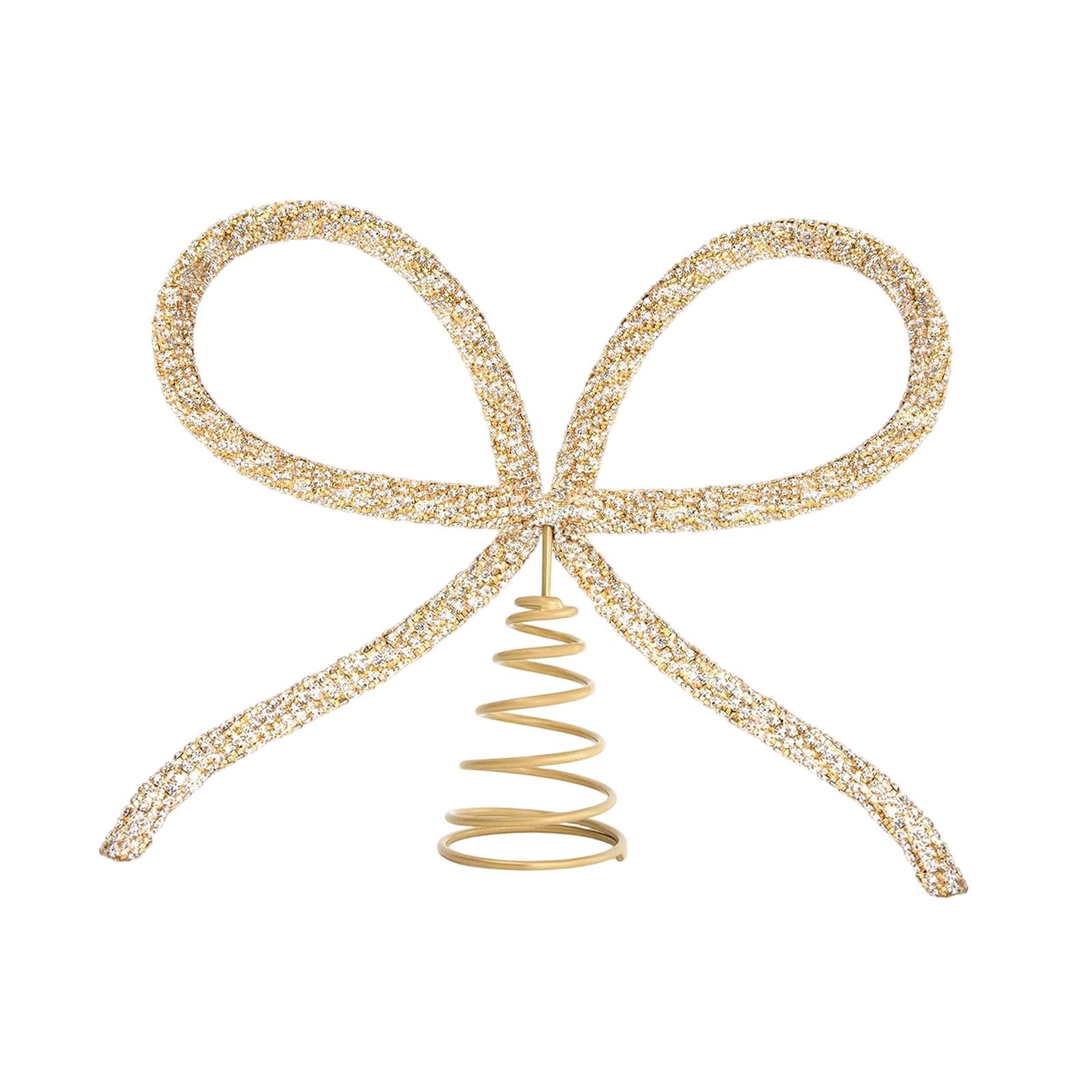 Lazo brillante de Navidad dorado con base de metal resistente para adornos elegantes