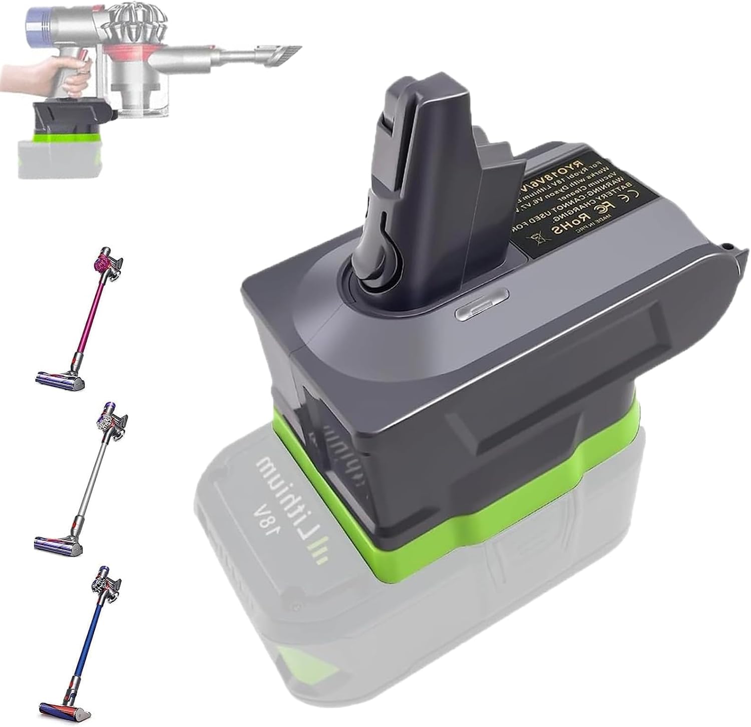 URUN V6 Adapter for Dyson V6 Vacuum Cleaner Convert for Ryobi 18V Lithium Battery for V6 Battery Compatible with DC58 DC59 DC61 DC62 DC72 DC74 Absolute Animal Motorhead Slim SV03 SV04 SV05 SV06 for Ryobi for Dyson V6