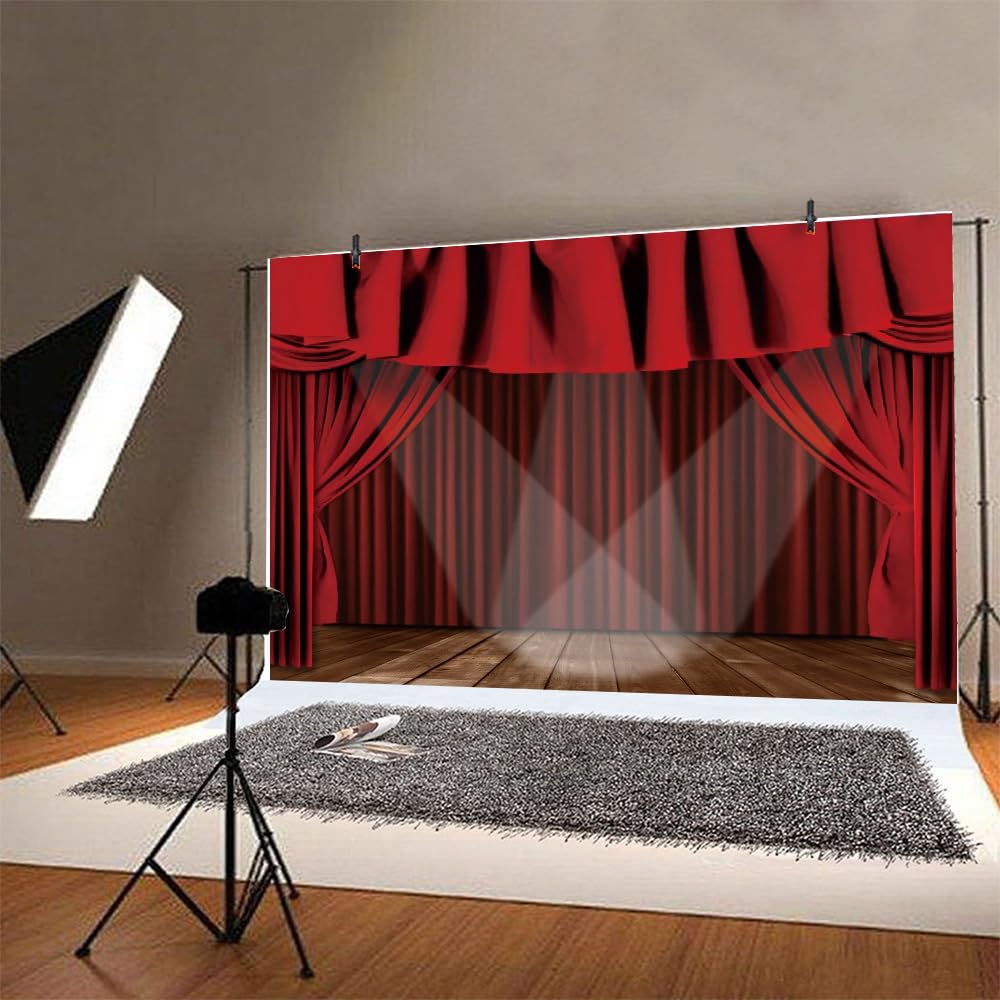 Aoihrraan 3,5x2,5m Theater Stage Backdrop Red Curtains Stage Rustic