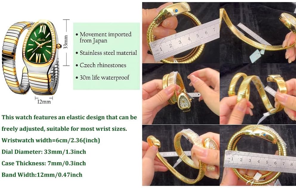 Classic Snake Shape Watch for Women Gold Silver Scaleable Bracelet Womens Watches Bling Diamonds Quartz Ladies Wristwatch - Image 7