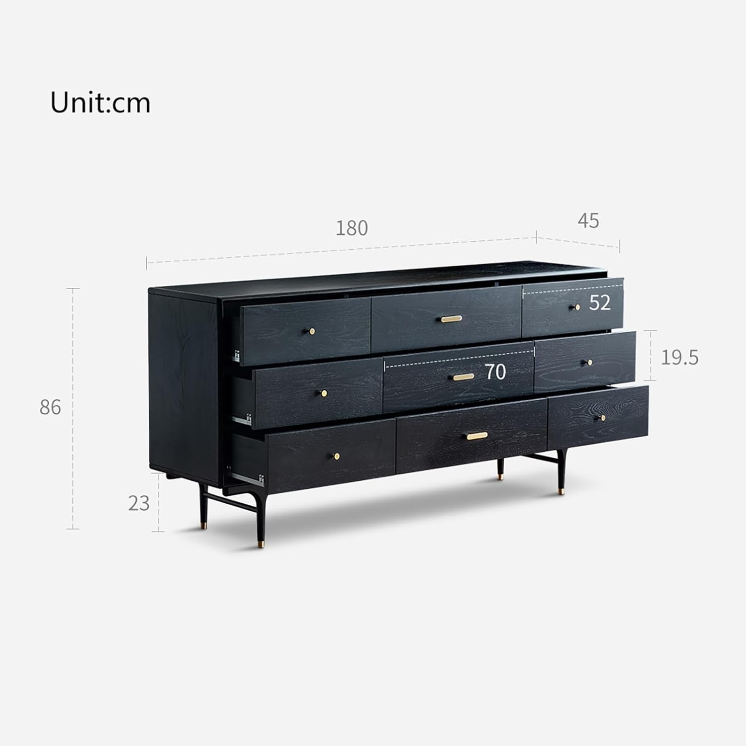 Sideboard Cabinet 180x45x86cm Retro Black Solid Wood Oak Chest Of Drawers Small Apartment Drawer Storage Cabinet Bedroom Living Room Side Table Decorative Furniture Sideboard Cabinet With Storage
