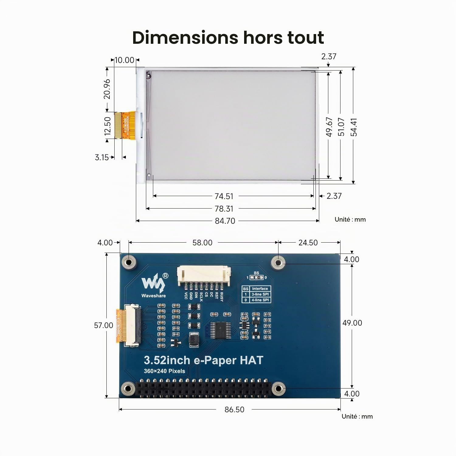 Waveshare 3.52inch e-Paper Display (B), e-Ink Display, 360x240, Red/Black/White, Compatible with Raspberry Pi 5/4B/3B/Zero/Zero W/Zero 2W/Pico/Pico, Support Jetson Nano/TX2/Xavier N/Orin and RDK X3