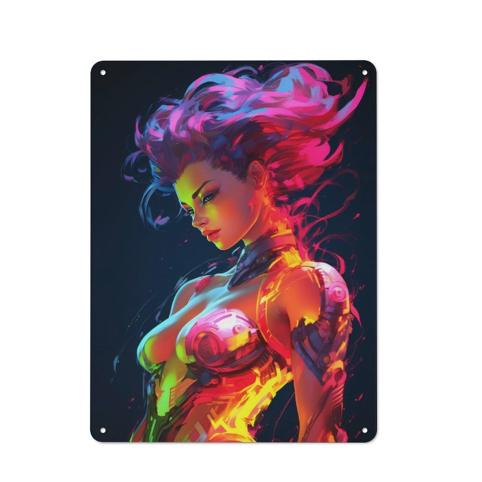 Junmoney Style Tin Wall Plaque 40X30cm With Woman In Neon Lights For Dining Room Or Kitchen, For Collectors Decorating Kitchens And Dining Spaces
