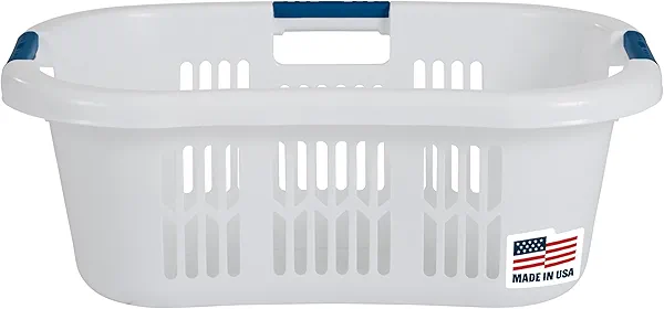 Rubbermaid Large Hip-Hugger Laundry Basket/Hamper, 1.5-Bushel, White, Stackable Storage Bin/Organizer for Bathroom/Bedroom/Dorm/Home