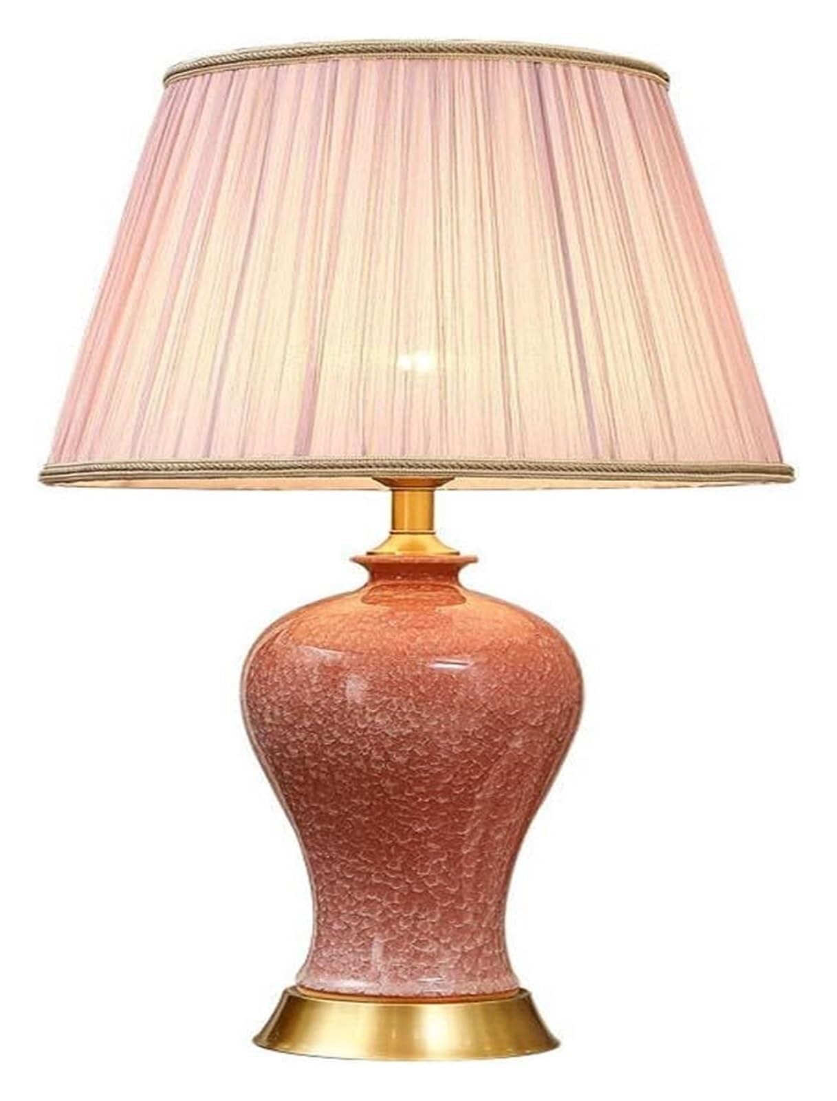HYHDDM Pink Glaze Ceramic Table Lamp, Oriental Antique Vase Style Desk Lamp Nightstand Lamp for Bedroom Living Room Study(63cm)