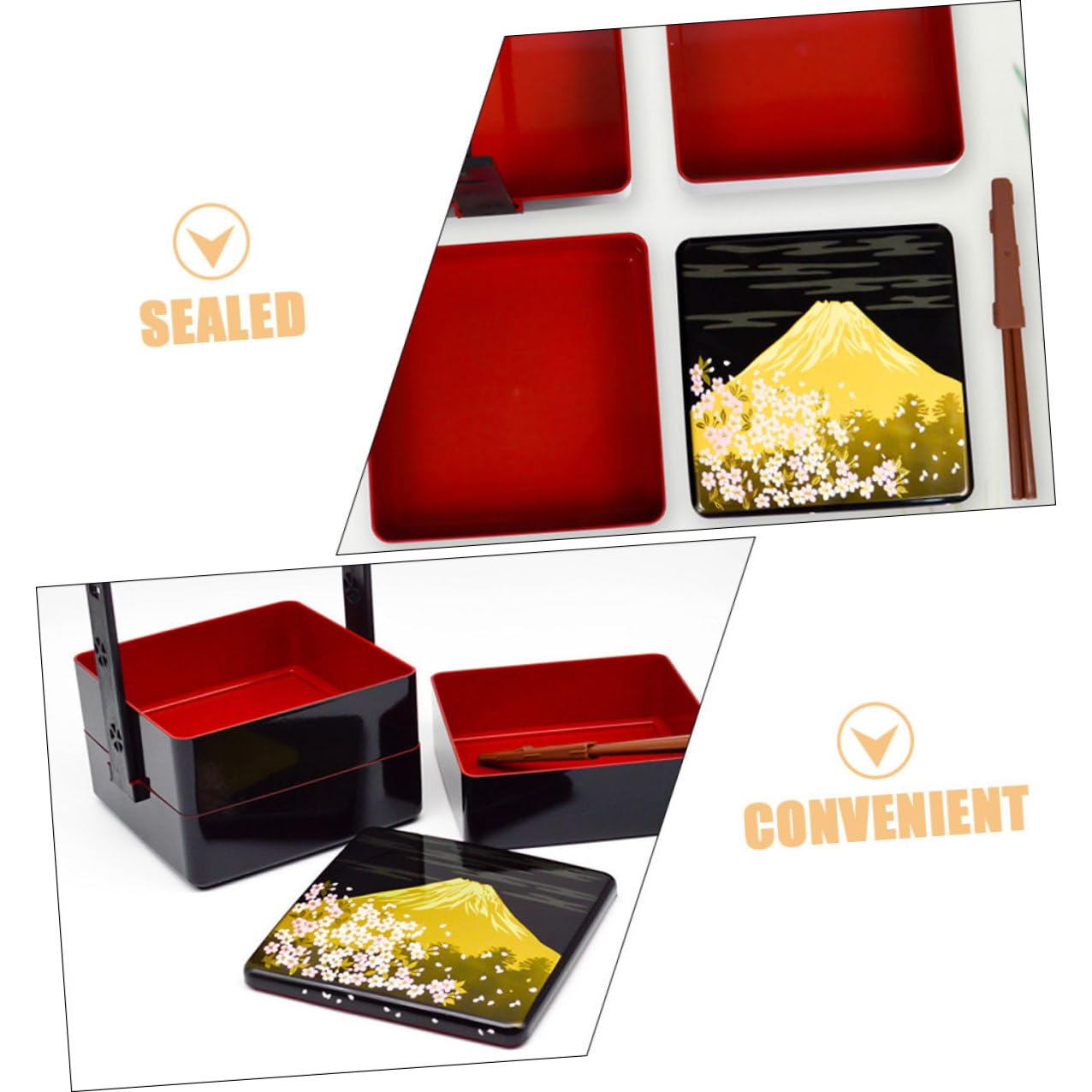 Contenitore Sushi Portatile Tre Strati in Stile Giapponese Scatola Bento per Pranzo all Aperto Porta Cibo Compatto per Picnic Scuola e Lavoro Design Elegante Nero-rosso Facile da