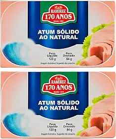 Atum Sólido em Lata Ramirez em Água ao Natural - Produto de Portugal - 2 Un 120g - Tampa Abre Fácil - Rico em Ômega 3