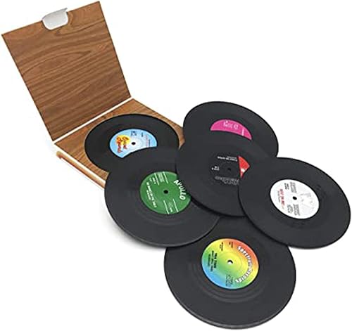 Juego de 6 posavasos para bebidas con caja de regalo, discos de vinilo retro, juego de 6 posavasos antideslizantes y perfectos para decoración de